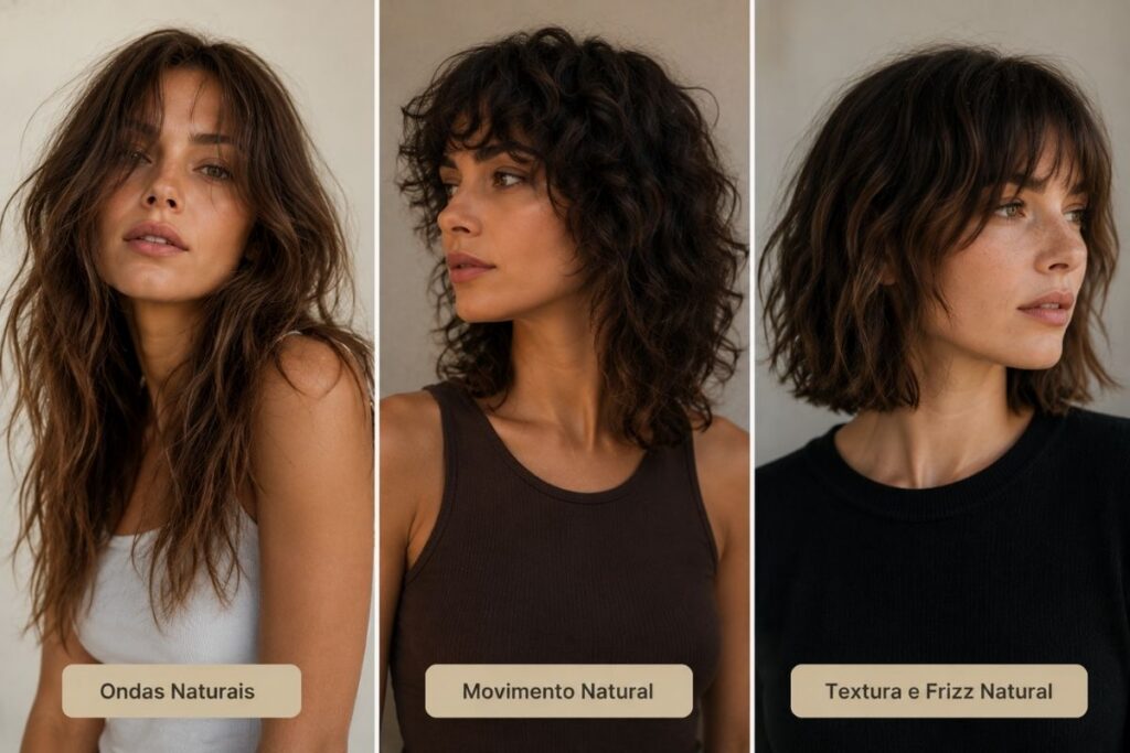 Exemplos de cabelo com ondas, caracóis e textura natural para o Outono/Inverno 2026
